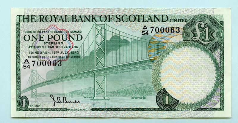 Royal Bank of Scotland  £1 One Pound Note  Dated 15th July 1970