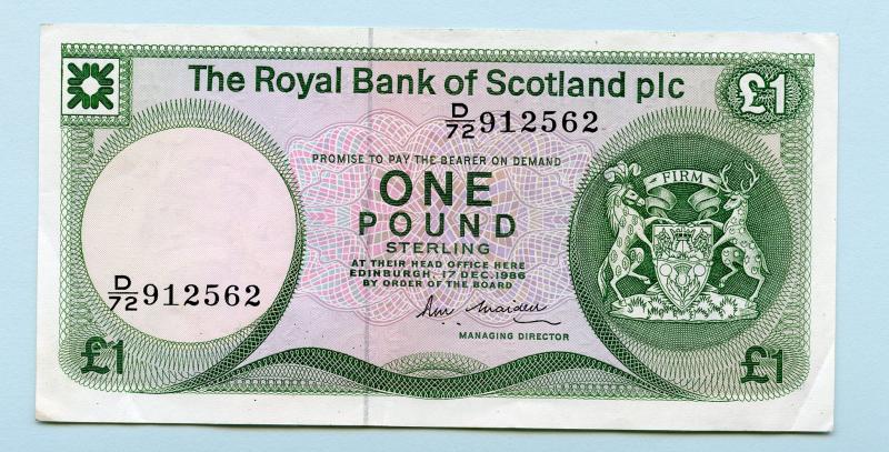 Royal Bank of Scotland  £1 One Pound Note Dated 1st May 1986