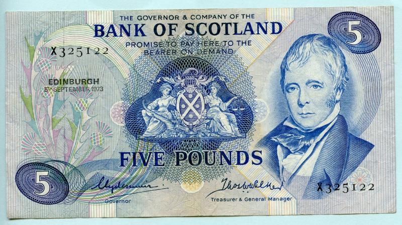 Bank of Scotland  £5 Five Pounds Note Dated 5th  September 1973