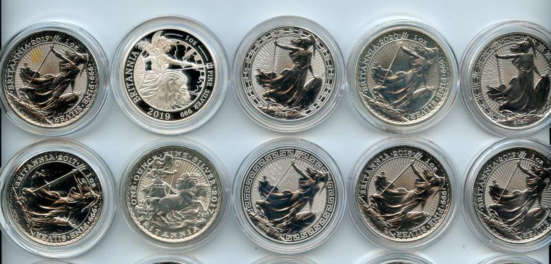 Date Run of 37 Different types of Silver 1oz Britannia Coins  1998-2025