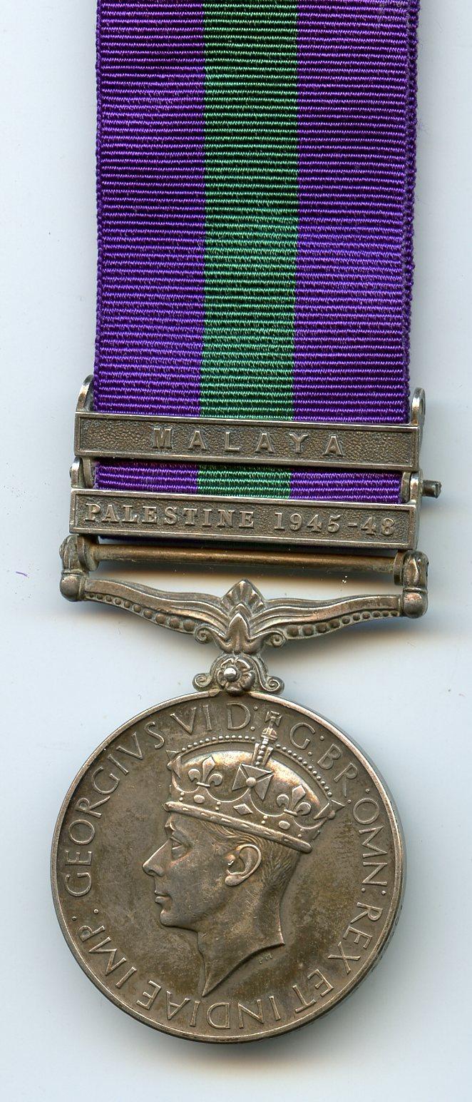 General Service Medal 1918-62 2 Clasps Palestine 1945-48; Malaya Pte H Humphreys, Royal Army Ordnance Corps