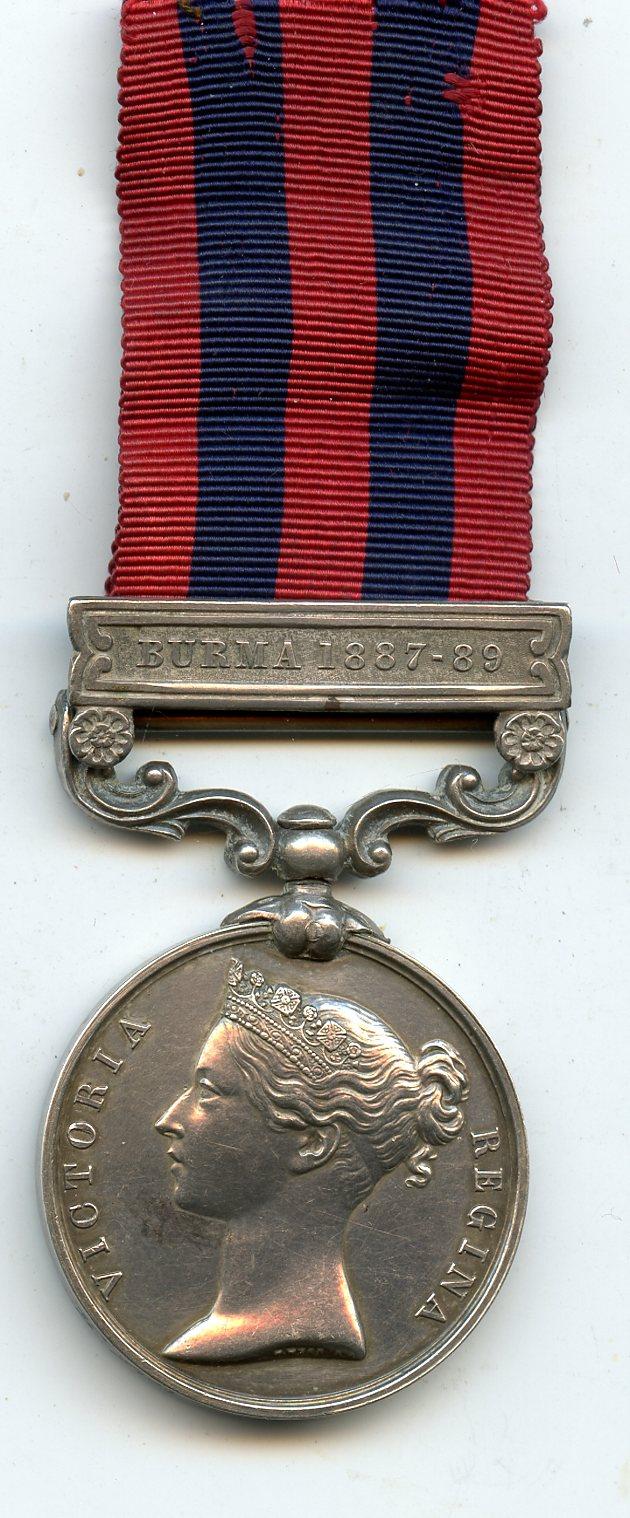India General Service Medal 1854-95 Burma 1887-89 To Pte W H Bates, 2nd Bn Norfolk Regiment
