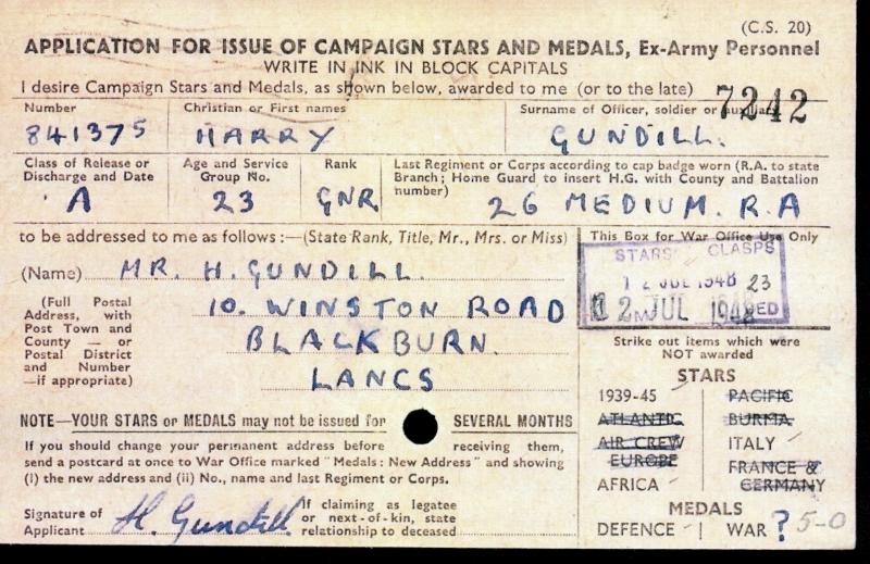 WW2 Territorial Medal Group to Gunner Harry Gundill, Royal Artillery