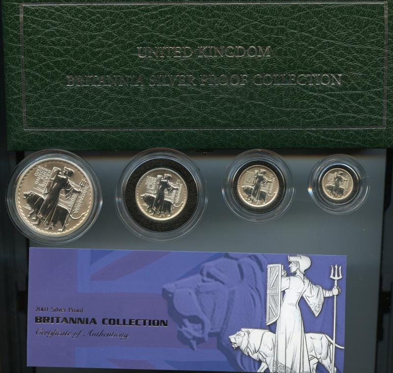 2001 UK Britannia Proof Silver 4-Coin Set
