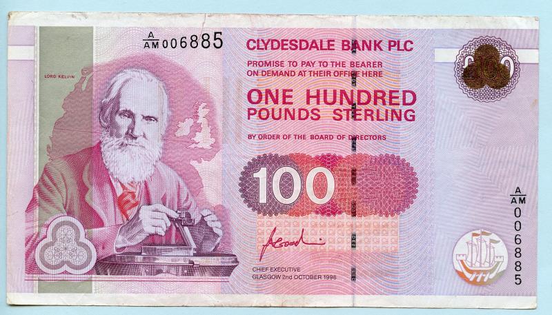 The Clydesdale Bank £100 One Hundred Pounds Banknote Dated 2nd October 1996