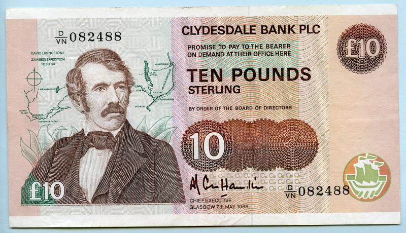 The Clydesdale Bank  £10 Ten Pounds Banknote Dated 7th May 1988