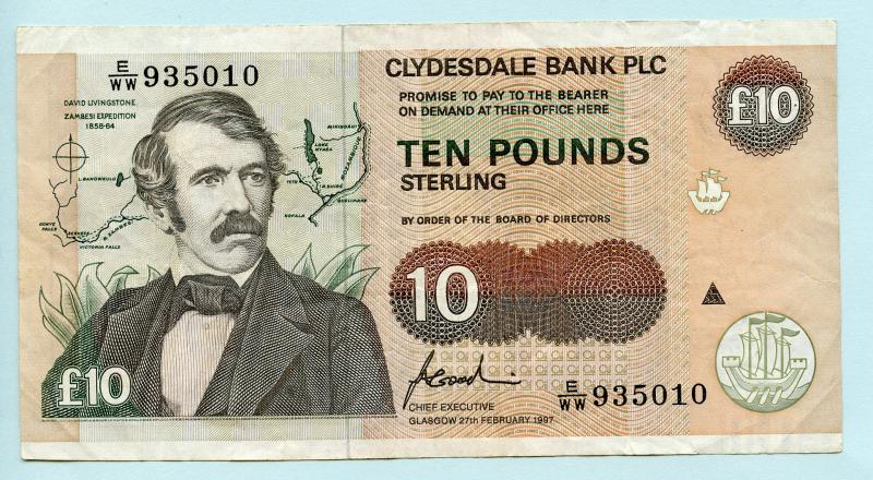 The Clydesdale Bank   £10 Ten Pounds Banknote Dated 27th February 1997