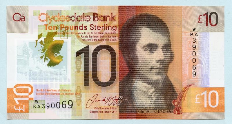 The Clydesdale Bank New Polymer £10 Ten Pounds Banknote Dated 29th January 2017