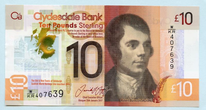 The Clydesdale Bank New Polymer £10 Ten Pounds Banknote Dated 29th January 2017
