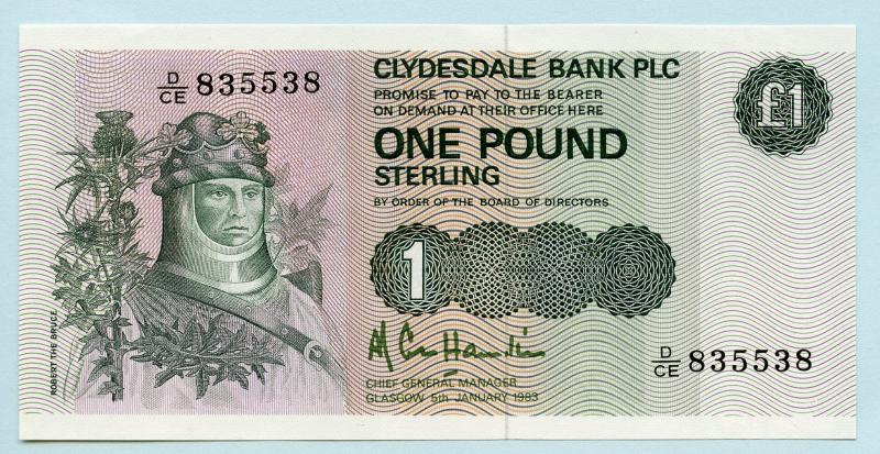 Clydesdale Bank  £1 One Pound Notes Dated 5th January 1983