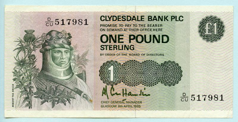 Clydesdale Bank  £1 One Pound Notes Dated 8th April 1985