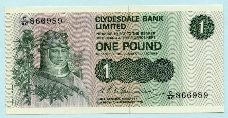 Pair of Clydesdale Bank £1 One Pound Notes Dated 2nd Febuary 1976