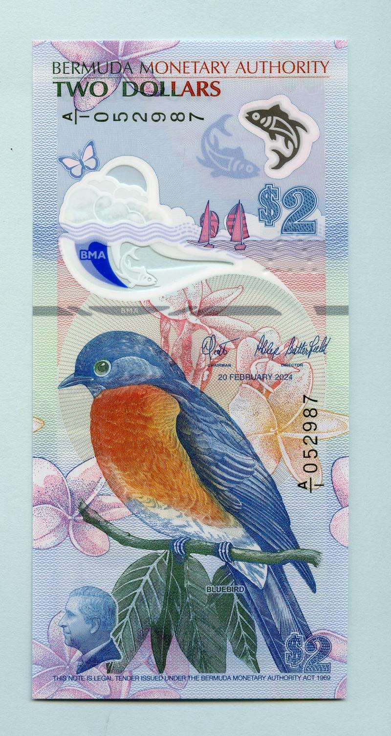 Bermuda  2024 A1 Prefix  Two $2 Dollars  Uncirculated Polymer Banknote