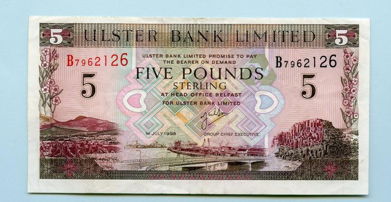 Ulster Bank £5 Five Pounds Note Dated 1st July 1998