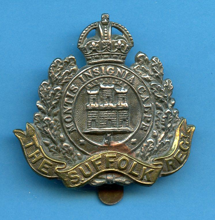 Suffolk Regiment Kings Crown  Bi- Metal  Solid Centre Cap Badge