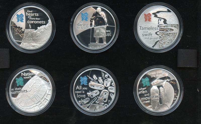 UK 2012 Royal Mint Celebration of Britain Six Coin Set Silver Proof £5 Coins Great British Icons