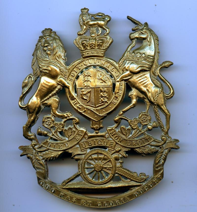 Royal Artillery Queen Victoria Crown Brass Helmet Plate Badge