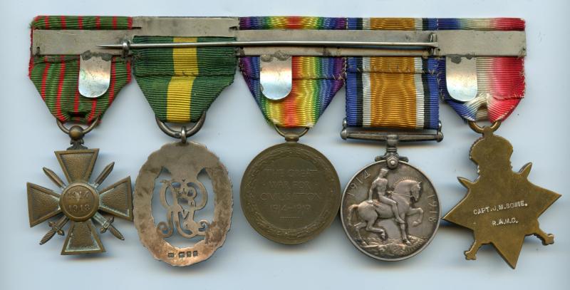 WW1 Medal Group with Territorial Decoration & French Croix De Guerre To Major John Macaulay Bowie, M,D, Royal Army Medical Corps (attached 9th Highland Battalion Royal Scots)