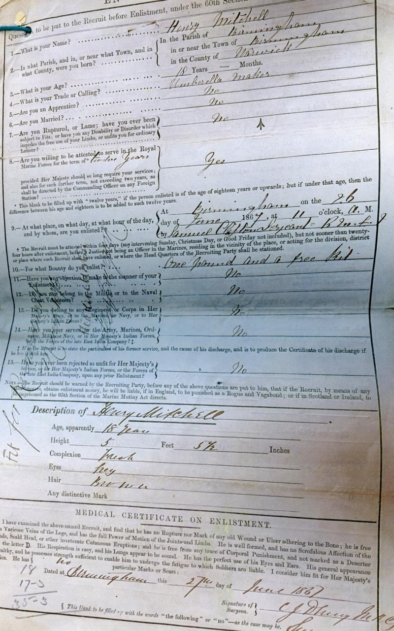 Egypt Medal 1882 : Undated Reverse 1 Clasp Tamaai To Pte Henry Mitchell, Royal Marine Light Infantry