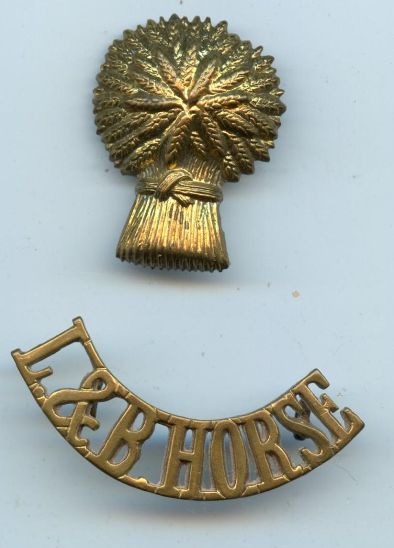 Lothian and Border Horse Badge Brass Cap Badge with L & B Horse Shoulder Title