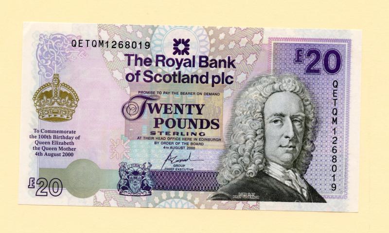 Royal Bank of Scotland Queen Mother 100th Birthday Commemorative £20 Twenty Pounds Note