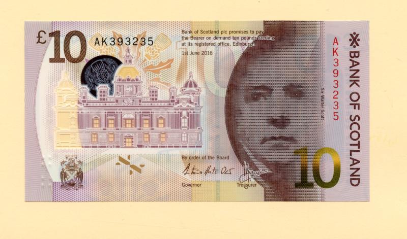Bank of Scotland  £10 Ten Pounds Note New Polymer Type Dated 1st June 2016