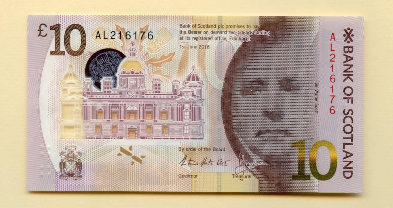 Bank of Scotland  £10 Ten Pounds Note New Polymer Type Dated 1st June 2016