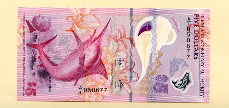 Bermuda Five 5 Dollars Banknote Dated 20 February 2024