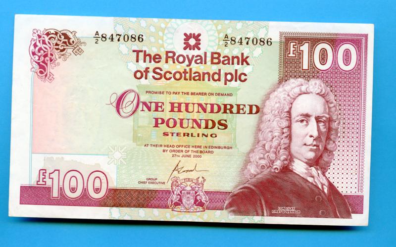 Royal Bank of Scotland  £100 One Hundred Pounds Banknote Dated  27th June 2000