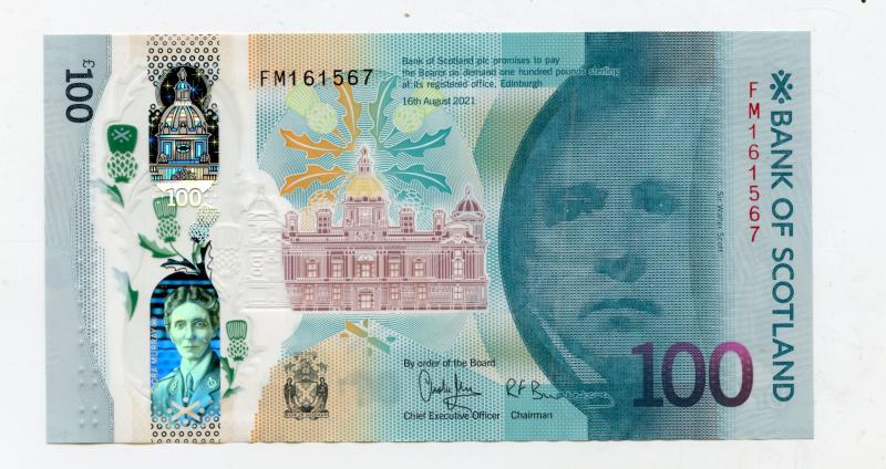 Bank of Scotland  New Polymer  Dr Flora Murray Commemorative £100 One Hundred Pounds Note Dated 16th August 2021