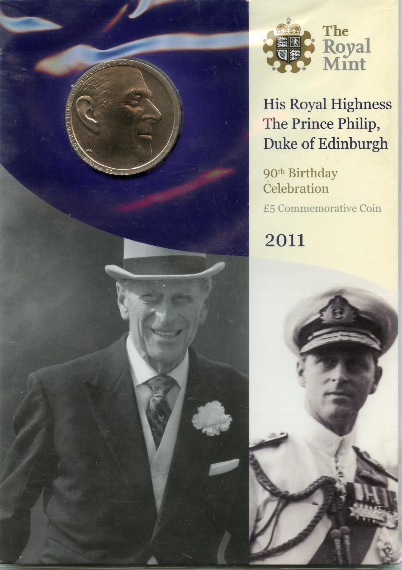 UK Royal Mint 2011 Prince Philip 90th Birthady Brilliant Uncirculated £5 Coin