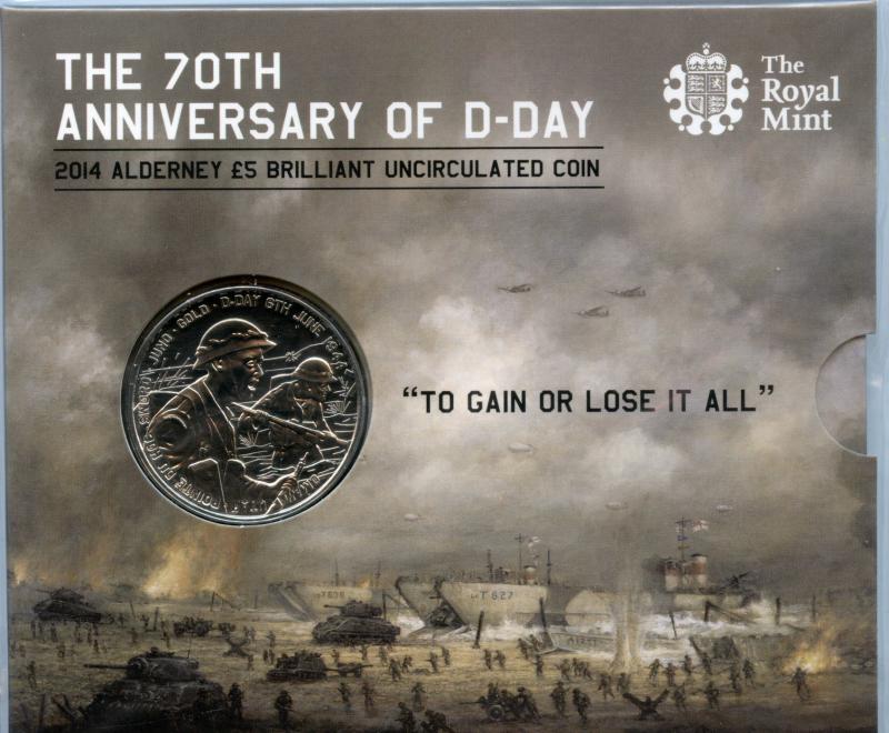 Alderney 2014  70th Anniversary of D-Day  Brilliant Uncirculated £5 Coin