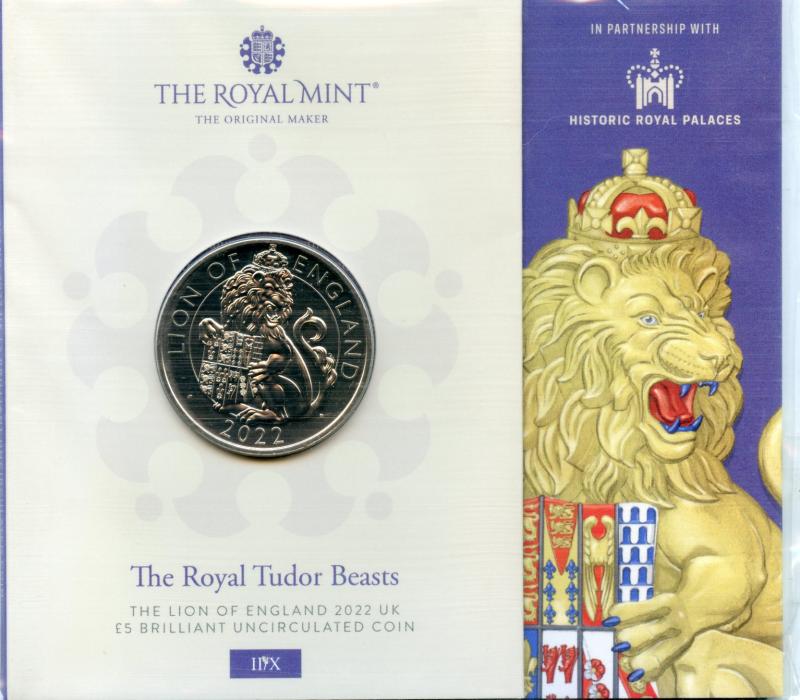 UK  2022 The Royal Tudor Beasts The Lion of England Brilliant Uncirculated £5 Coin
