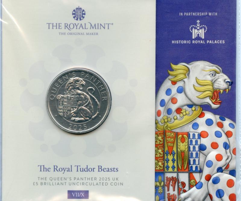 UK  2025 The Royal Tudor Beasts The Queen's Panther Brilliant Uncirculated £5 Coin