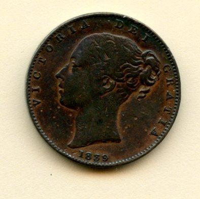 UK Queen Victoria Farthing Coin Dated 1839