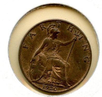 UK  George V Farthing Coin Dated 1920
