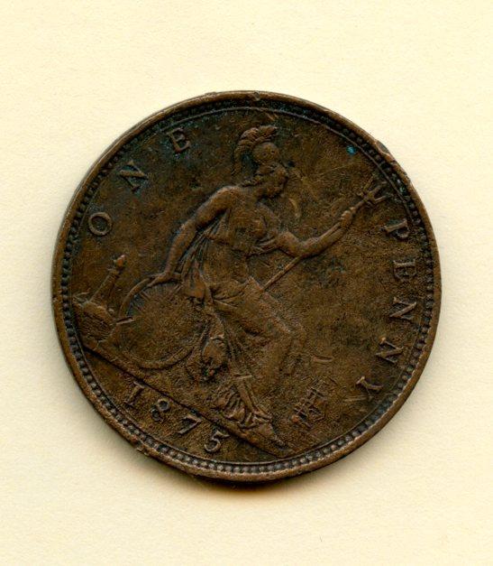 UK Queen Victoria Penny Coin Dated 1875