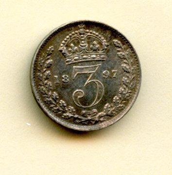 UK  Victoria Threepence Coin  Dated 1897