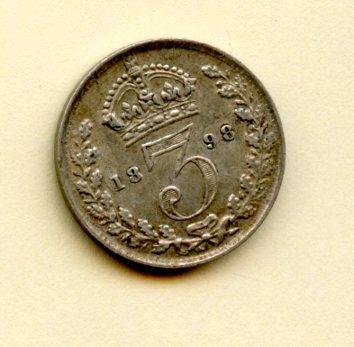 UK Victoria Threepence Coin Dated 1898