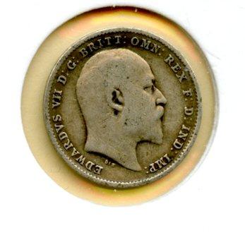 UK Edward VII Threepence Coin Dated 1907