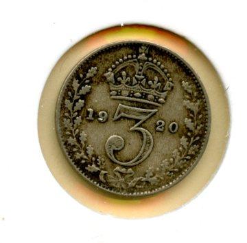 UK George V Three Pence Coin Dated 1920