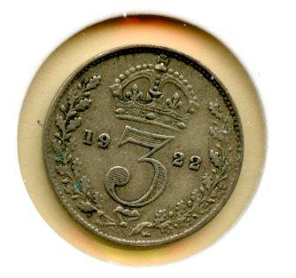 UK George V Three Pence Coin Dated 1922