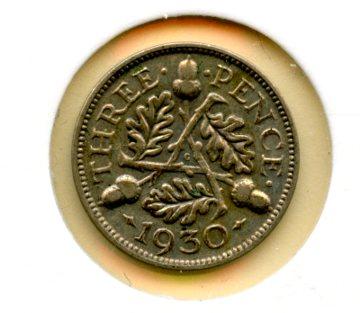 UK George V Three Pence Coin Dated 1930