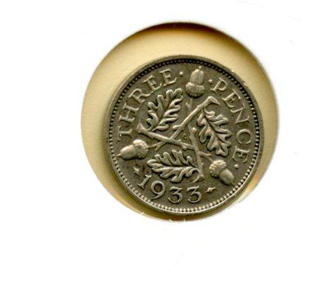 UK George V Three Pence Coin Dated 1933