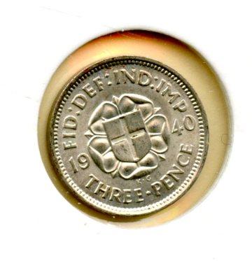 UK George VI Three Pence Coin Dated 1940