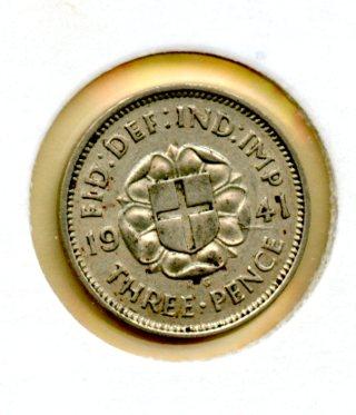 UK George VI Three Pence Coin Dated 1941