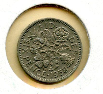Queen Elizabeth  UK  Sixpence Coin Dated 1956