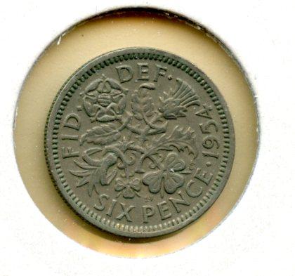 UK Queen Elizabeth   Sixpence Coin Dated 1954