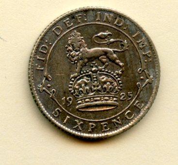 U.K. George V   Sixpence Coin Dated 1925