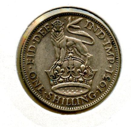 UK George V Shilling Coin Dated 1931